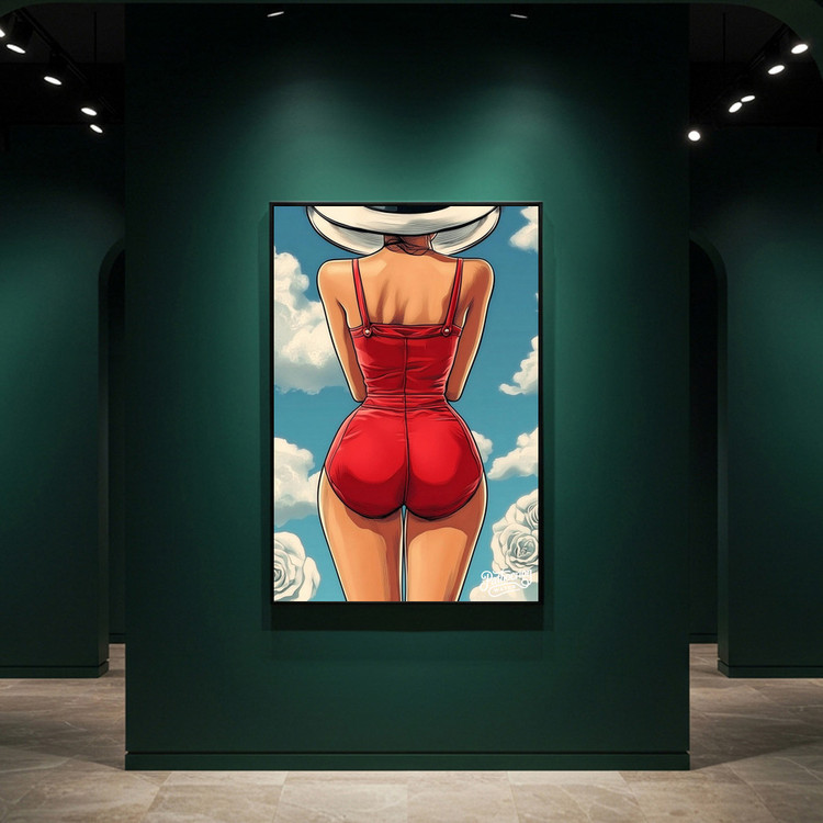 그림 액자 팝아트 인테리어소품 붉은 뒷모습의 태양 여인그림 인물액자 감각적인 스타일의 거실 대형 아트포스터 감성 인 이미지