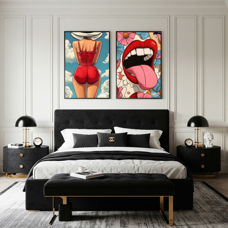 그림 액자 팝아트 인테리어소품 붉은 뒷모습의 태양 여인그림 인물액자 감각적인 스타일의 거실 대형 아트포스터 감성 인 이미지