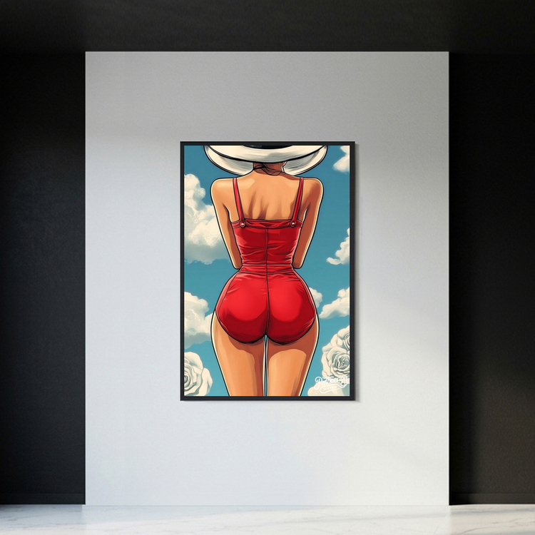 그림 액자 팝아트 인테리어소품 붉은 뒷모습의 태양 여인그림 인물액자 감각적인 스타일의 거실 대형 아트포스터 감성 인 이미지