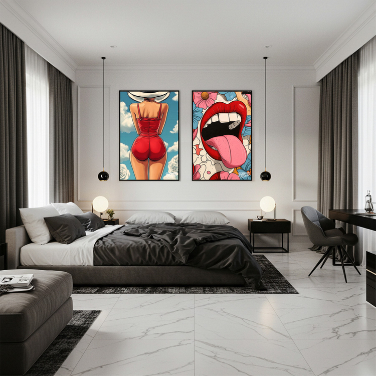 그림 액자 팝아트 인테리어소품 붉은 뒷모습의 태양 여인그림 인물액자 감각적인 스타일의 거실 대형 아트포스터 감성 인 이미지