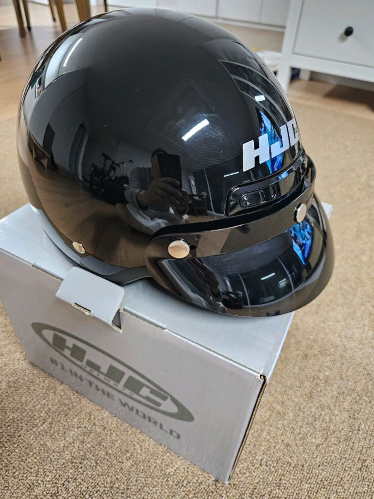 홍진 HJC 헬멧 CL-2 유광블랙 하프페이스 반모 오토바이 헬멧 + 쉴드 장착 이미지