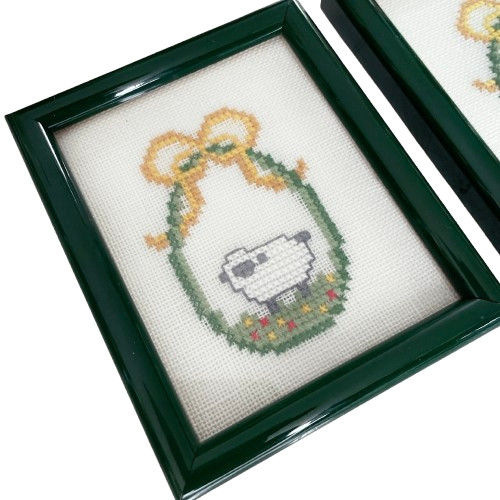 독일 빈티지 십자수 액자 토끼와 양 이미지