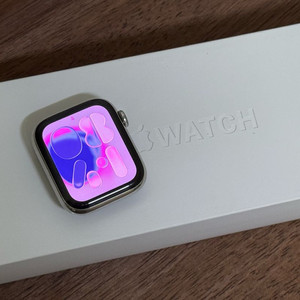 애플워치6 44mm 스테인리스 셀룰러 실버 박스 이미지