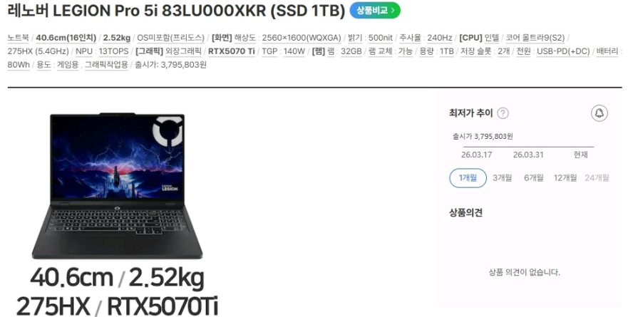 레노버 최신 하이엔드 리전5i 프로/울트라9,RTX5070Ti 이미지