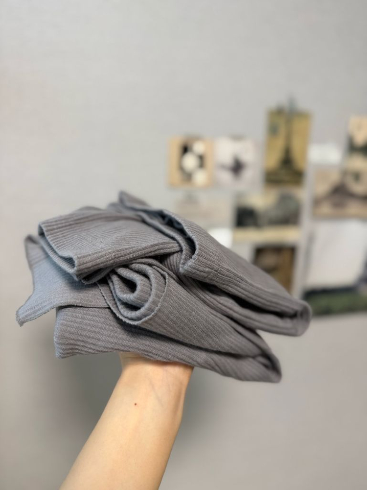 골지 투피스 H라인 스커트 브이넥 긴팔티 그레이 회색 세트 스판 글램 이미지