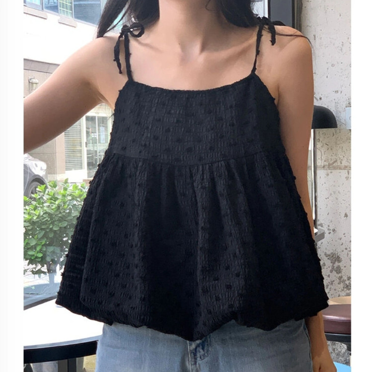 아이링마켓 제작 볼륨 나시 블라우스 블랙 이미지