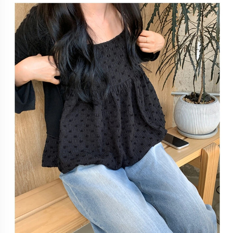 아이링마켓 제작 볼륨 나시 블라우스 블랙 이미지