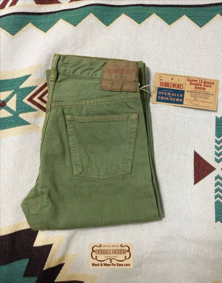 웨어하우스 더블웍스 올리브 그림 셀비지 데님 진 청바지 w30 이미지