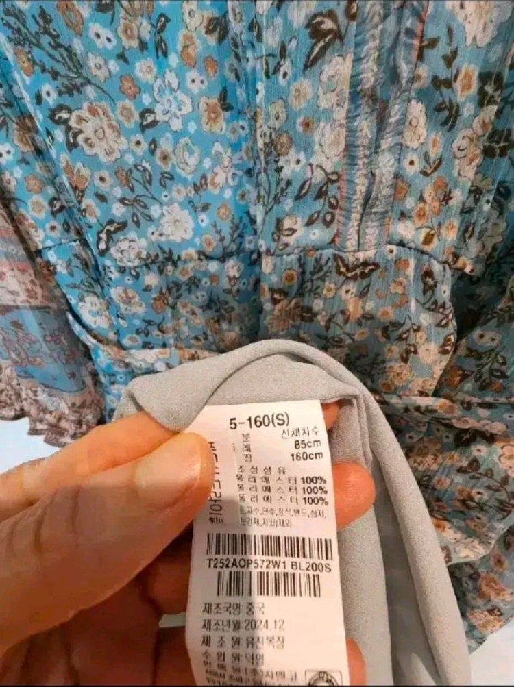 써스데이아일랜드 보헤미안 플라워 셔링 쉬폰원피스 55사이즈 새제품 파스텔블루컬러 이미지