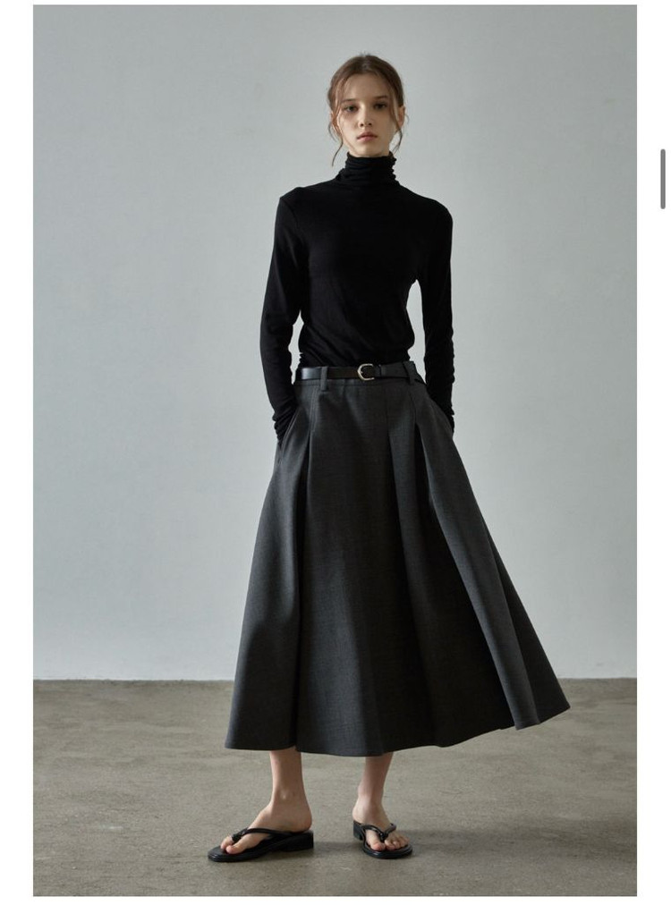 파사드패턴 테일러드 플레어스커트 미듐 차콜 이미지