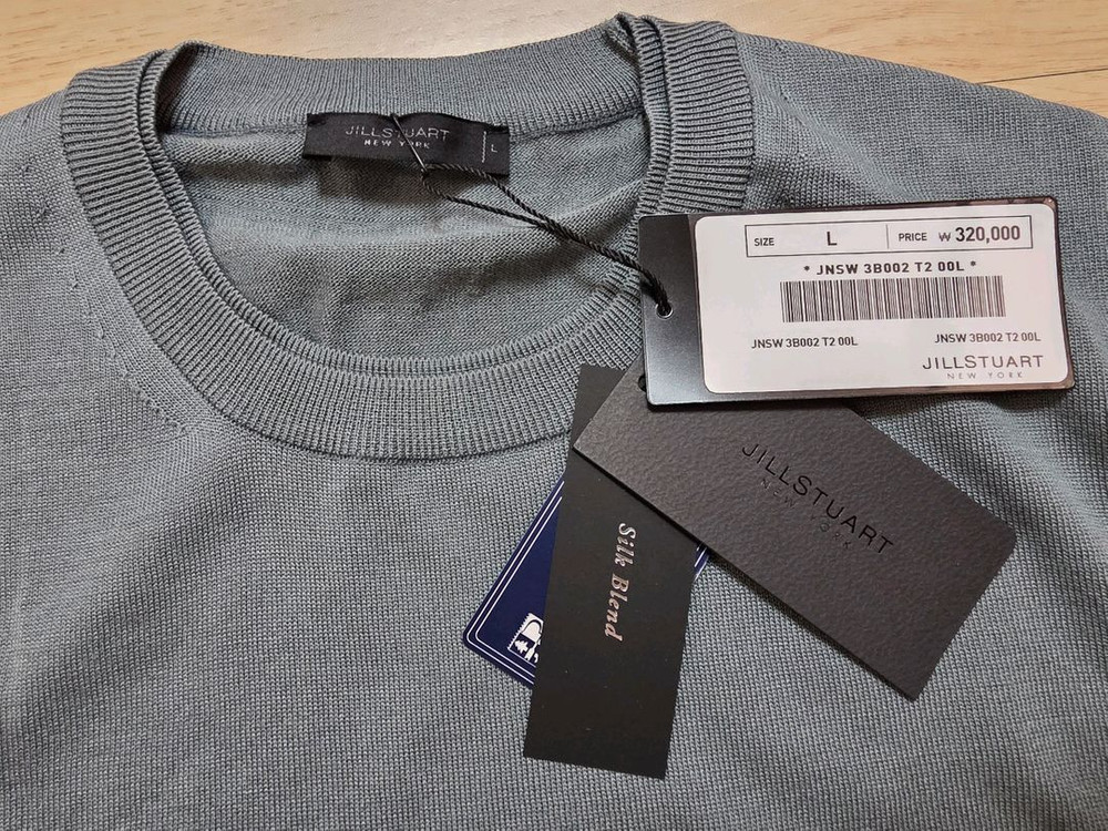 질스튜어트뉴욕 실크 블렌드 크루넥 니트 L 105 정가 32만원 블루그레이 이미지