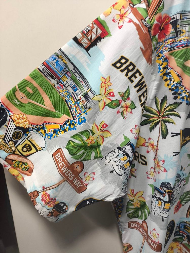 새거 M~2XL 레인스푸너 x MLB 밀워키 하와이안 셔츠 이미지
