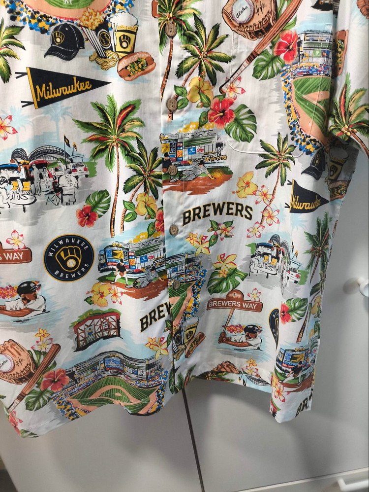 새거 M~2XL 레인스푸너 x MLB 밀워키 하와이안 셔츠 이미지