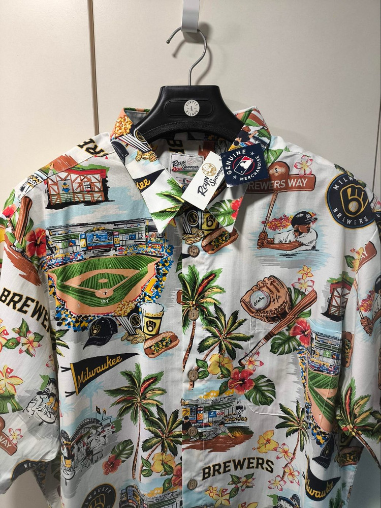 새거 M~2XL 레인스푸너 x MLB 밀워키 하와이안 셔츠 이미지