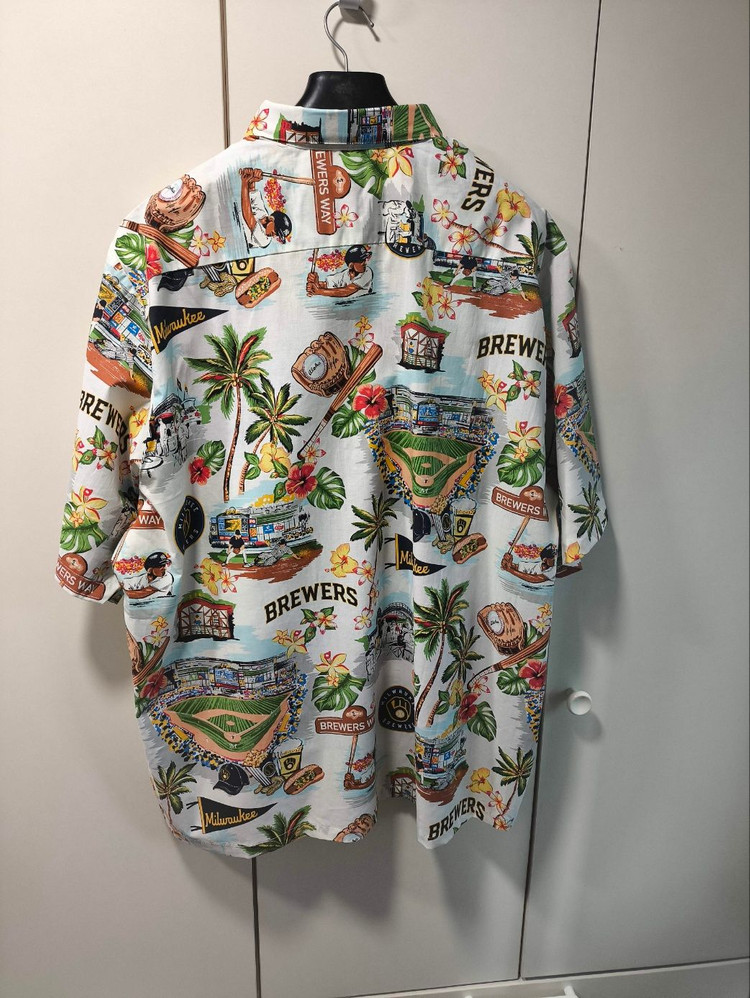 새거 M~2XL 레인스푸너 x MLB 밀워키 하와이안 셔츠 이미지