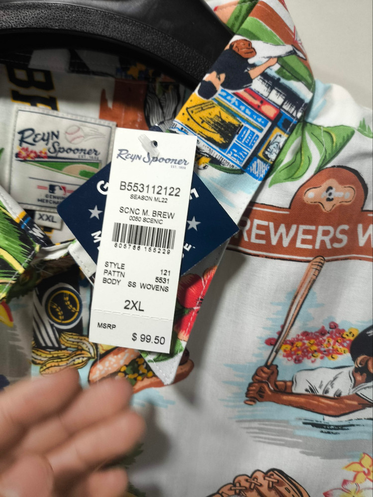새거 M~2XL 레인스푸너 x MLB 밀워키 하와이안 셔츠 이미지