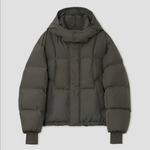 [새상품] S) 벨리에 크로스 라인 후디드 구스 다운 패딩 올리브 이미지