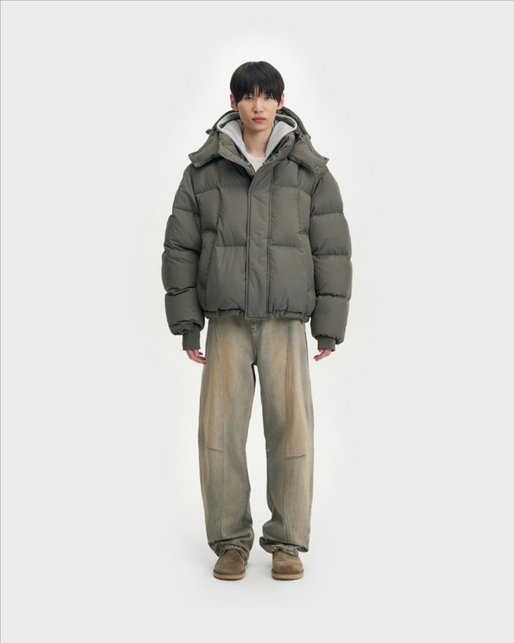 [새상품] S) 벨리에 크로스 라인 후디드 구스 다운 패딩 올리브 이미지