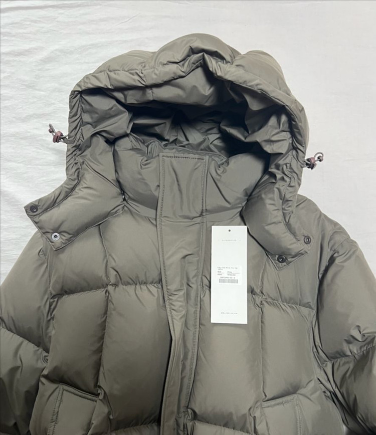[새상품] S) 벨리에 크로스 라인 후디드 구스 다운 패딩 올리브 이미지