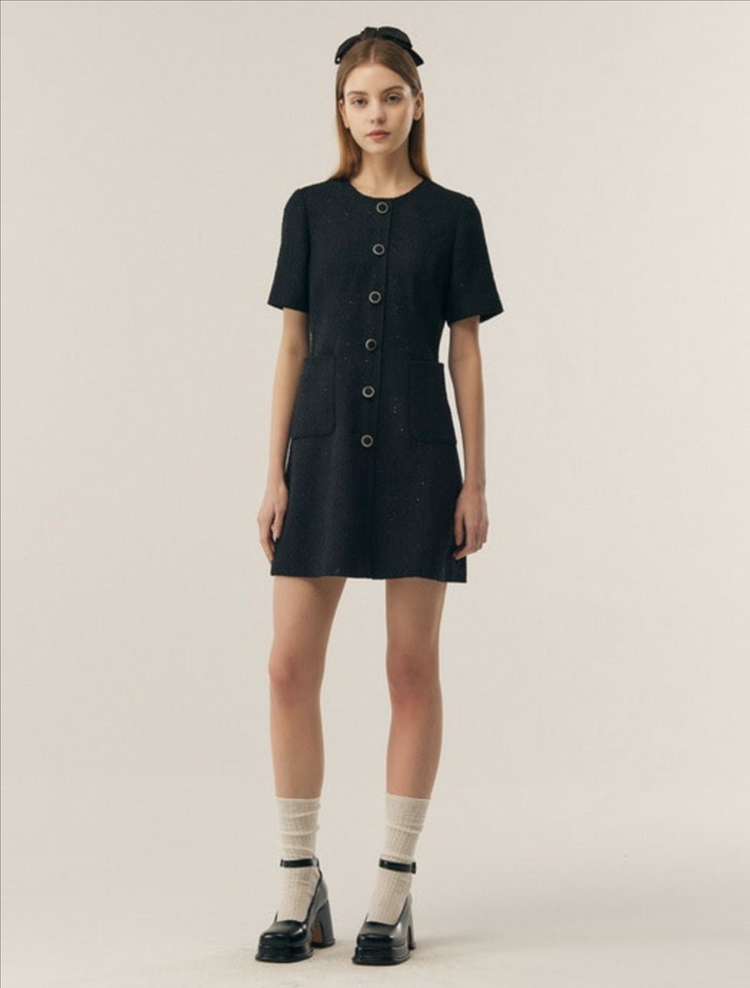 새상품 프론트로우 트위드 미니 원피스 블랙 이미지