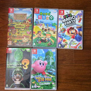 닌텐도칩 스위치 게임 5종 (스타듀밸리, 모여봐요 동물의 숲, 슈퍼마리오 파티, 루이지맨션3, 별의커비 디스커버리) 이미지