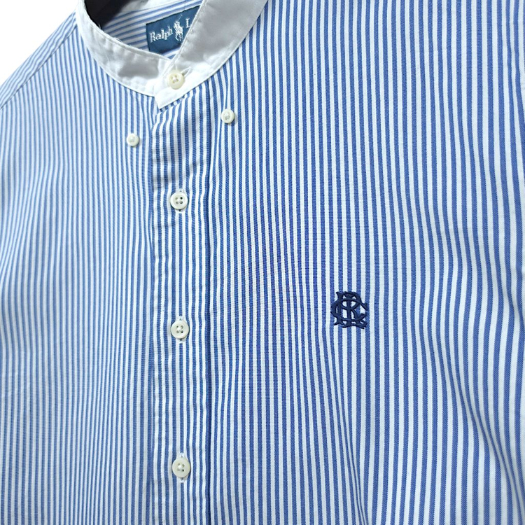 [XL] 폴로 화이트&블루 스트라이프 헨리넥 긴팔셔츠 이미지