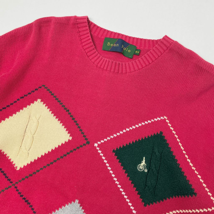 빈폴 레드 아가일 니트 스웨터 95 이미지