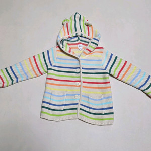 갭베이비 레인보우 스트라이프 후드 뜨개 니트가디건 18-24개월 이미지