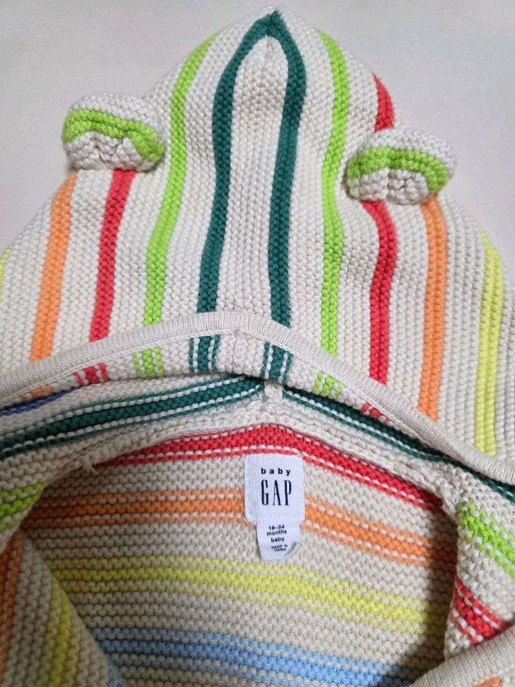갭베이비 레인보우 스트라이프 후드 뜨개 니트가디건 18-24개월 이미지