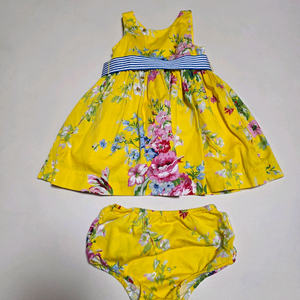 폴로 랄프로렌 옐로우 플라워 여아 민소매 나시 원피스 18M 블루머세트 이미지