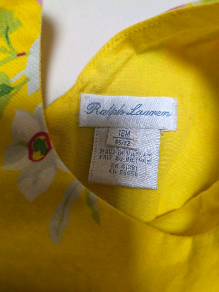 폴로 랄프로렌 옐로우 플라워 여아 민소매 나시 원피스 18M 블루머세트 이미지