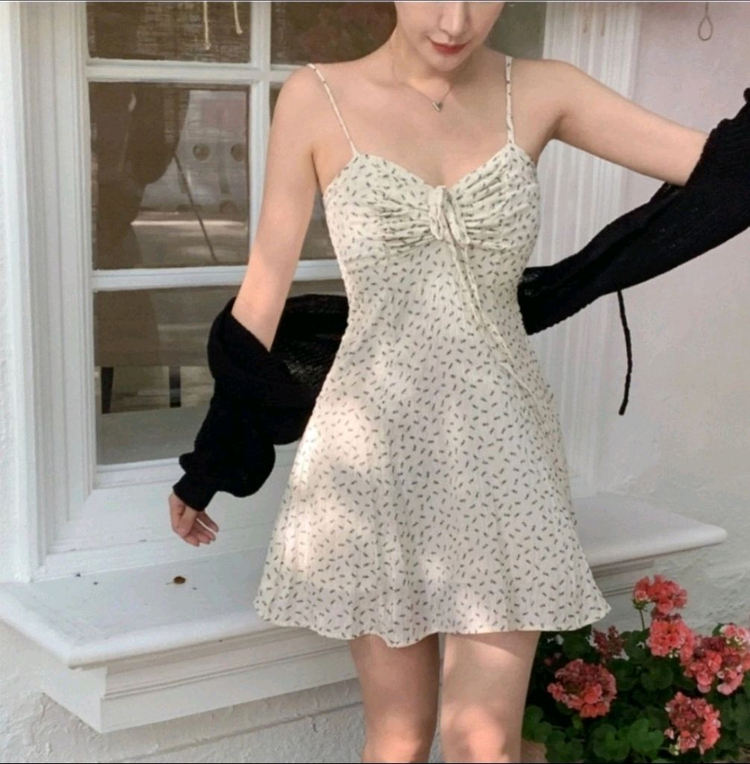 새상품) 투웨이 리본 셔링 뷔스티에 나시 미니 원피스 이미지