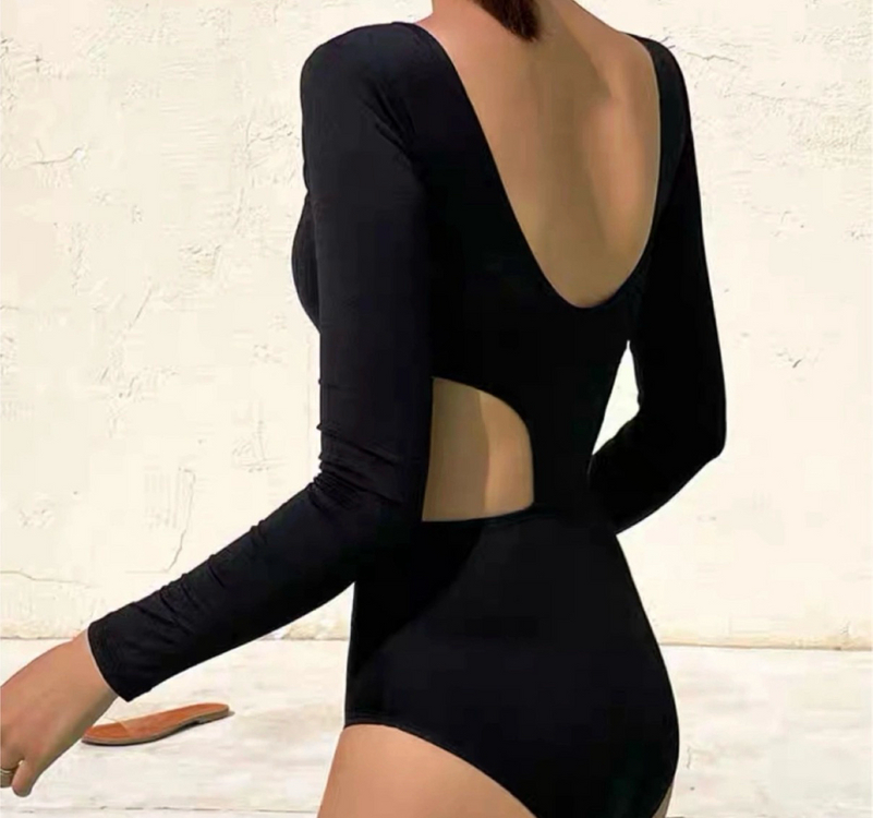 블랙 컷아웃 긴팔 수영복 m 이미지