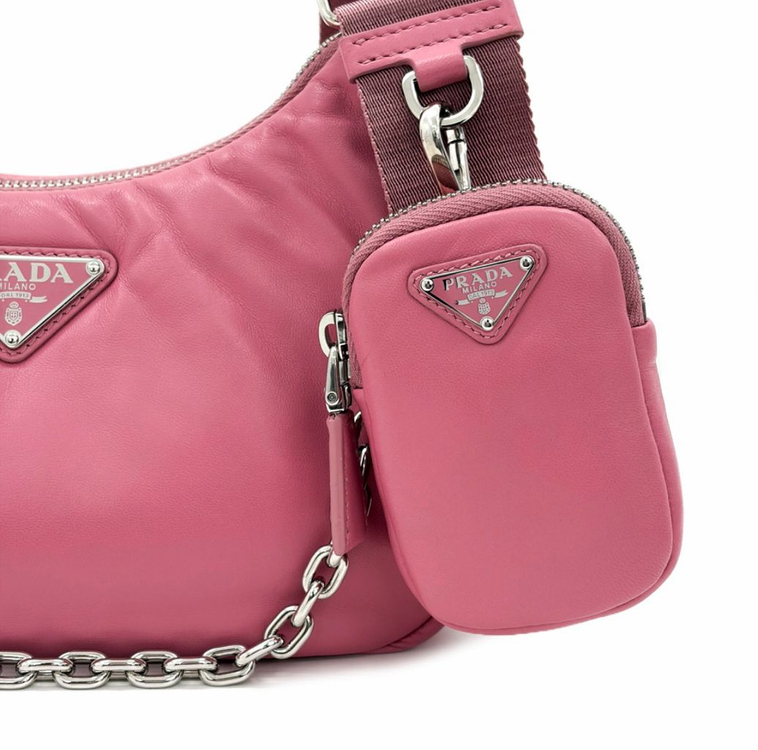 프라다 여성 패딩 나파 레더 리에디션 2005 숄더 호보백 크로스백 핑크 이미지