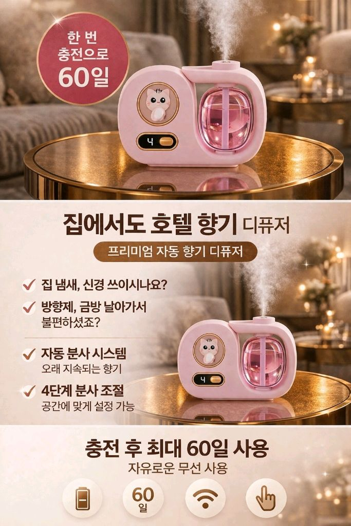 4시간완충시 60일 무선 사용 프리미엄 자동 향기 디퓨저 본품+아로마1개 이미지