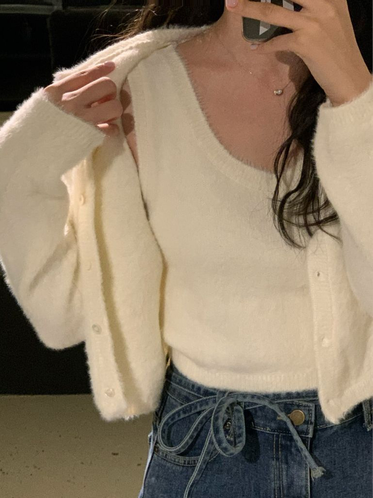 헤어리 니트나시+니트가디건 세트 이미지