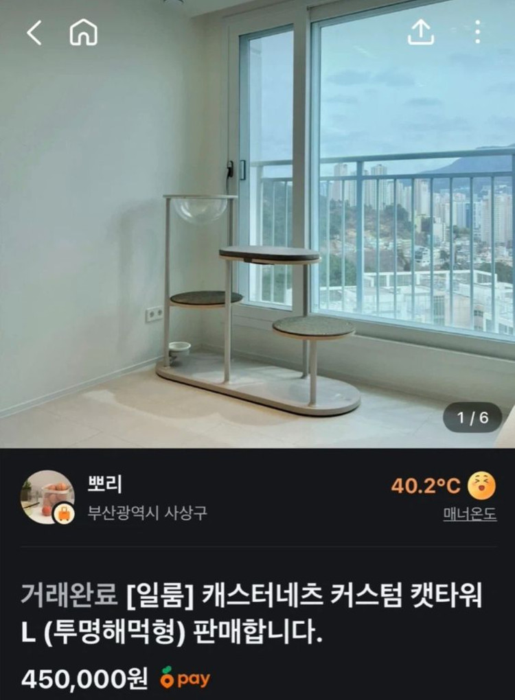 일룸 캐스터네츠 캣타워 L 투명해먹형 고양이 이미지