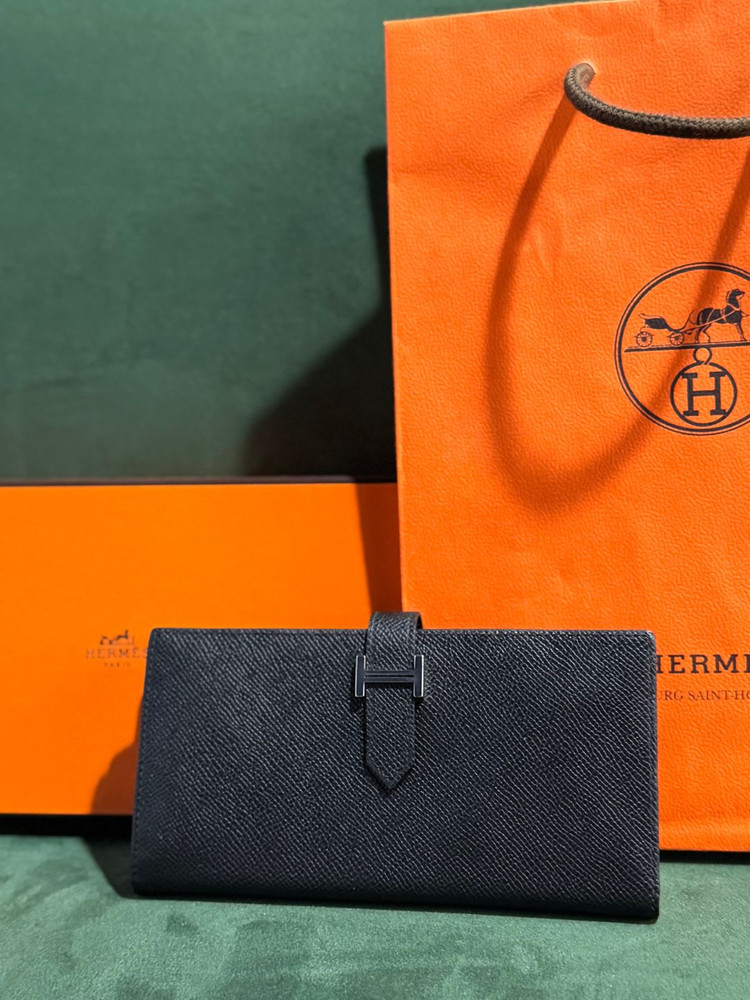 정품 에르메스 베안 장지갑 블랙 은장 이미지