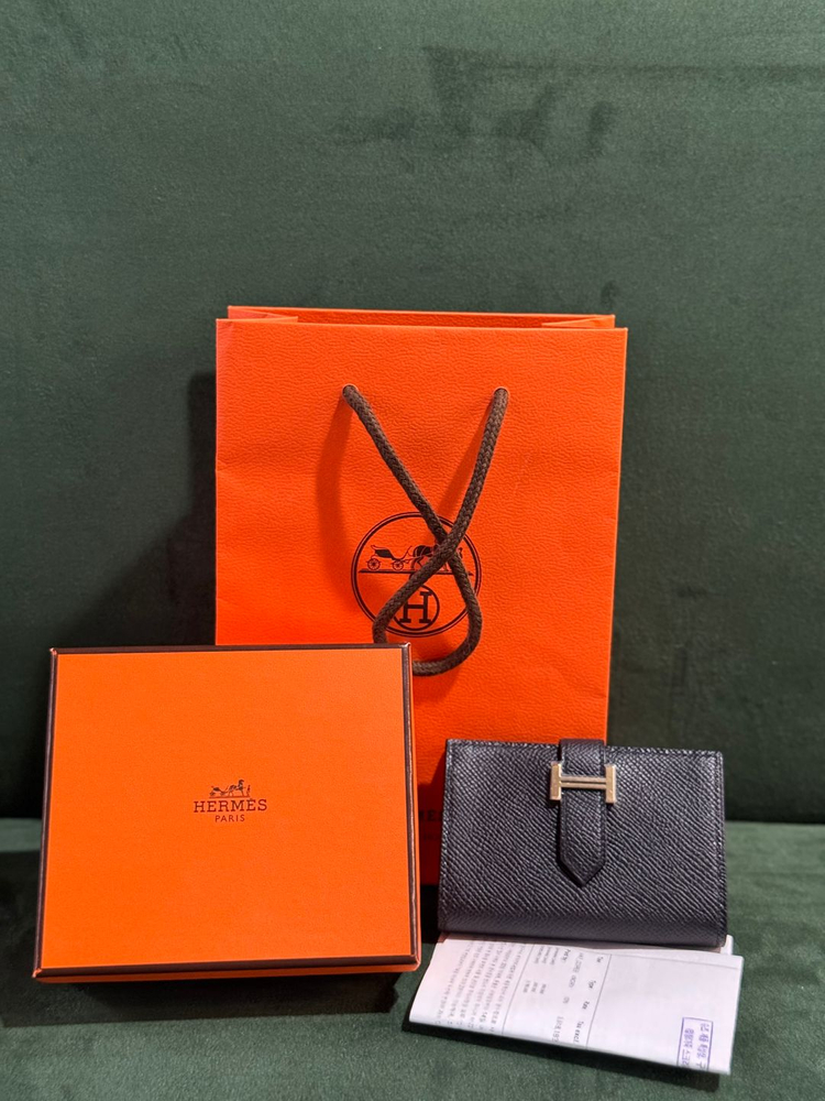 정품 에르메스 베안 카드지갑 새상품 블랙 금장 이미지