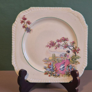 영국 엔틱 버제스 사각 접시 이미지