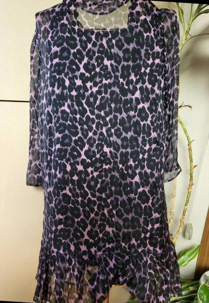 [새상품/실크100%] 제인송(jain song) 퍼플 레오파드 러플 원피스 (FREE) 이미지