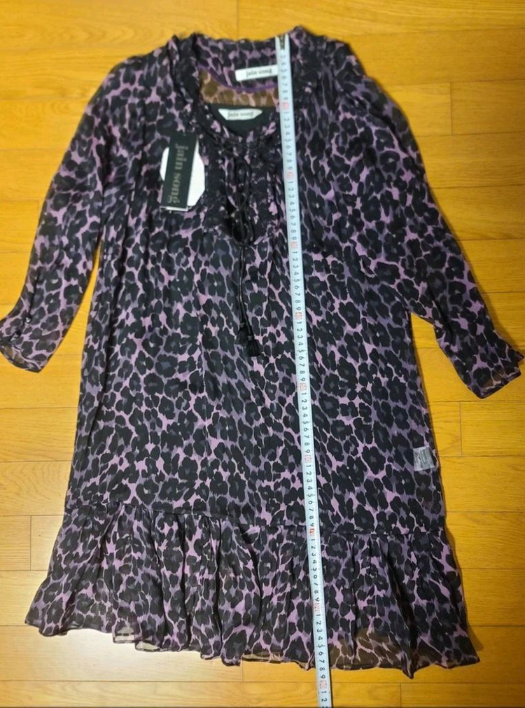 [새상품/실크100%] 제인송(jain song) 퍼플 레오파드 러플 원피스 (FREE) 이미지