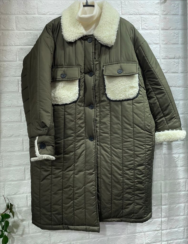 수입 양털 누빔자켓 누빔패딩 카키패딩 누빔코트 이미지