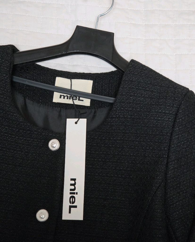 택달린새상품) 미엘 miel 브레스자켓 블랙 노카라 7부 숏 트위드 이미지