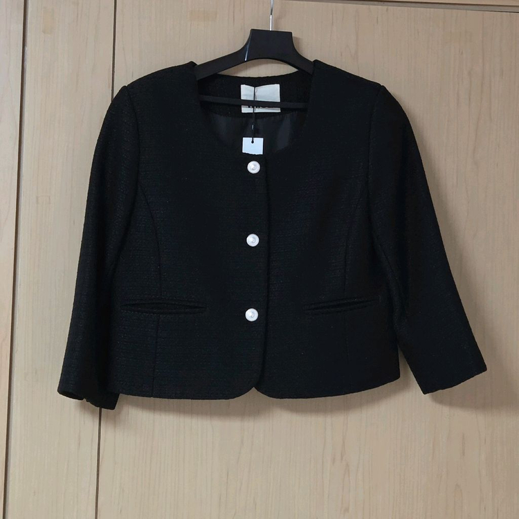 택달린새상품) 미엘 miel 브레스자켓 블랙 노카라 7부 숏 트위드 이미지