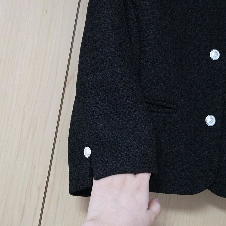 택달린새상품) 미엘 miel 브레스자켓 블랙 노카라 7부 숏 트위드 이미지