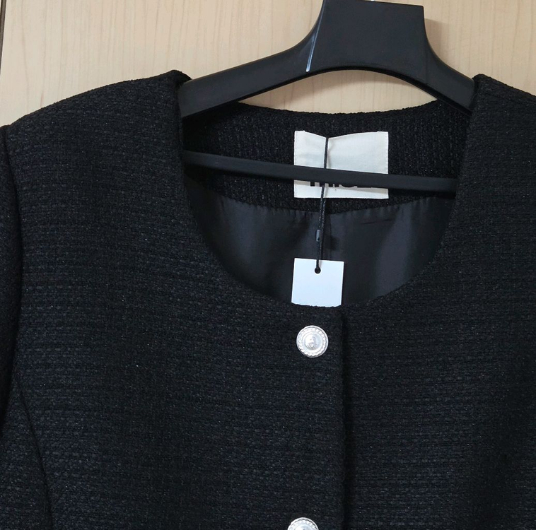 택달린새상품) 미엘 miel 브레스자켓 블랙 노카라 7부 숏 트위드 이미지