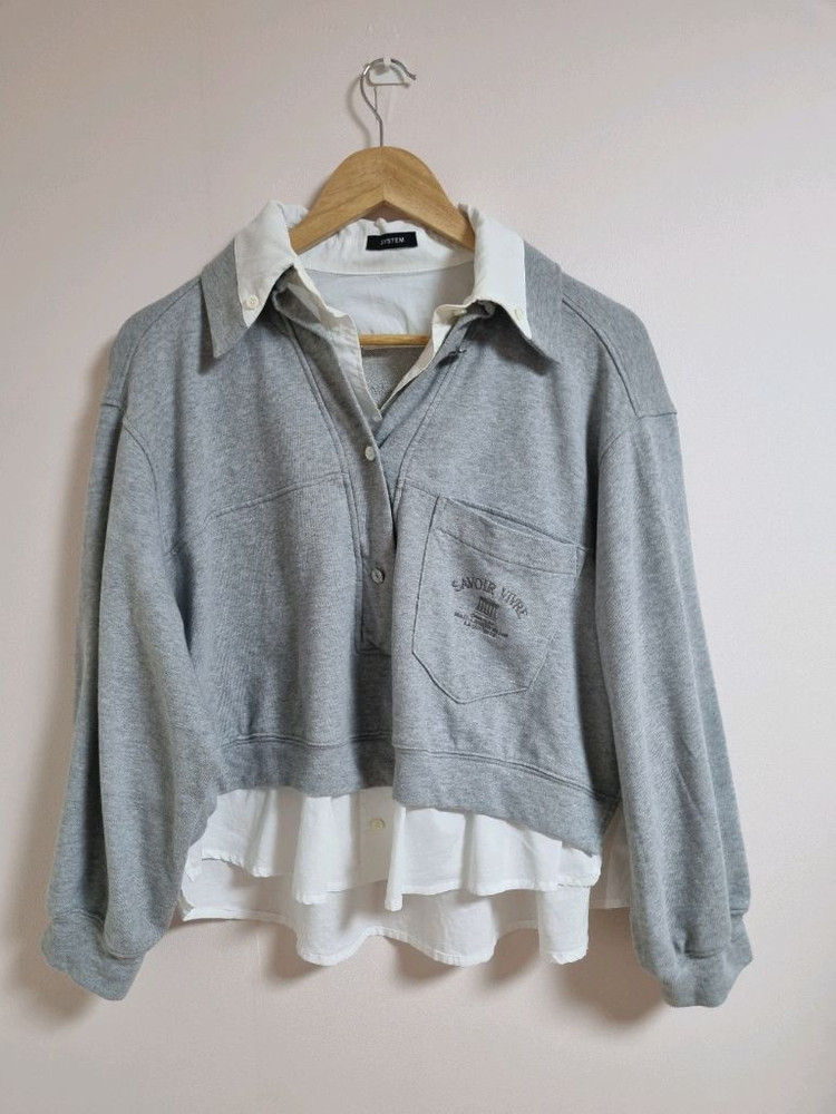 한섬 시스템 SYSTEM 자수 로고 레이어드 티셔츠 이미지