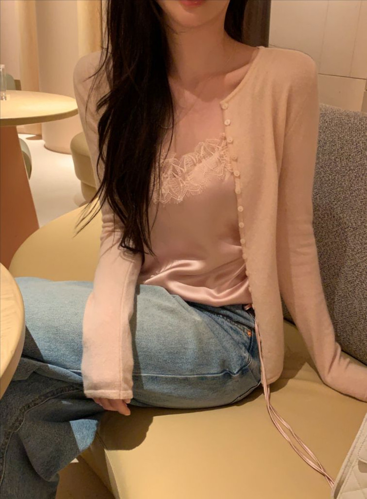 오브제스트 로즈 레이스 새틴 슬리브(브라운핑크) 이미지