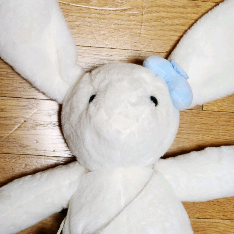 새상품)30cm 하얀색 토끼 인형_하늘색 리본 흰토끼_중형 인테리어 빅 누이_크레인 프라이즈 상품_토끼띠 선물 이미지